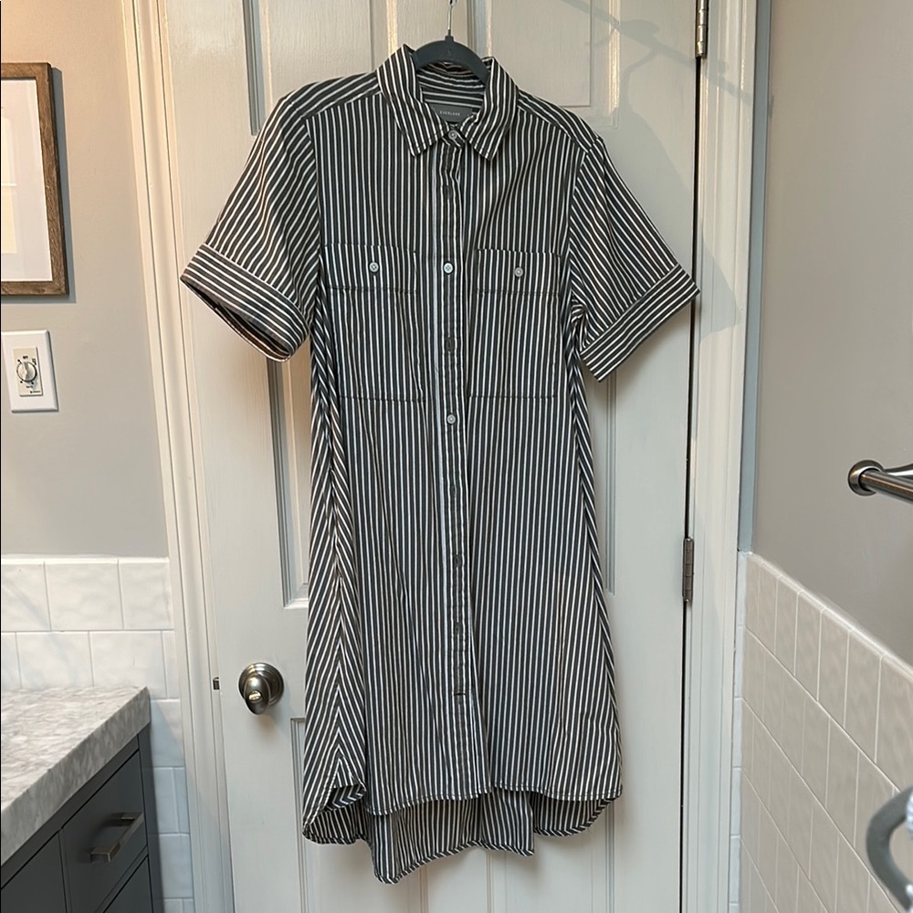 Green and White Striped High Low Shirtdress